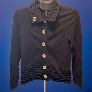 Jones New York Sweater Gold Buttons Tab Collar Black Size PP 2-4